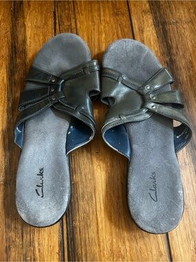 Clarks Women's Dark Brown Strappy Slide Sandals